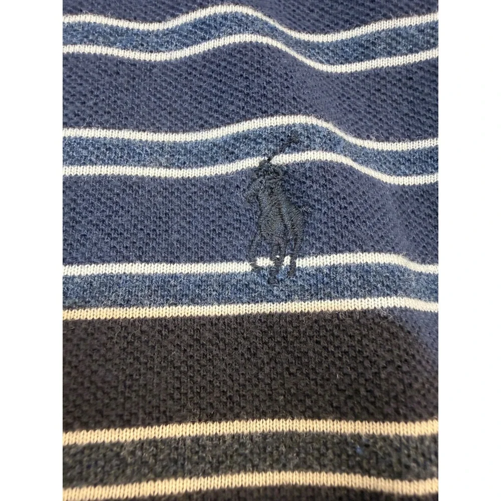 Polo Ralph Lauren Mens XL Navy Blue White Striped Short Sleeve Cotton Polo Shirt